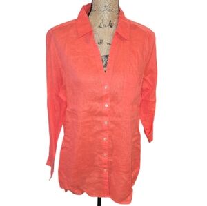 Sigrid Olsen 100% Linen‎ Vibrant Coral Button-Down Shirt Tunic Size Large New